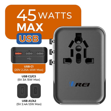 Pilot 45W Universal Travel Adapter, 3x USB-C & 2x USB-A 6-in-1 Universal Travel Adapter (Container Product Without Box) - Imported from UK